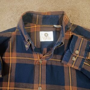 Viyella Flannel Shirt Men's Medium Brown Plaid Wool & Cotton Blend Button Down